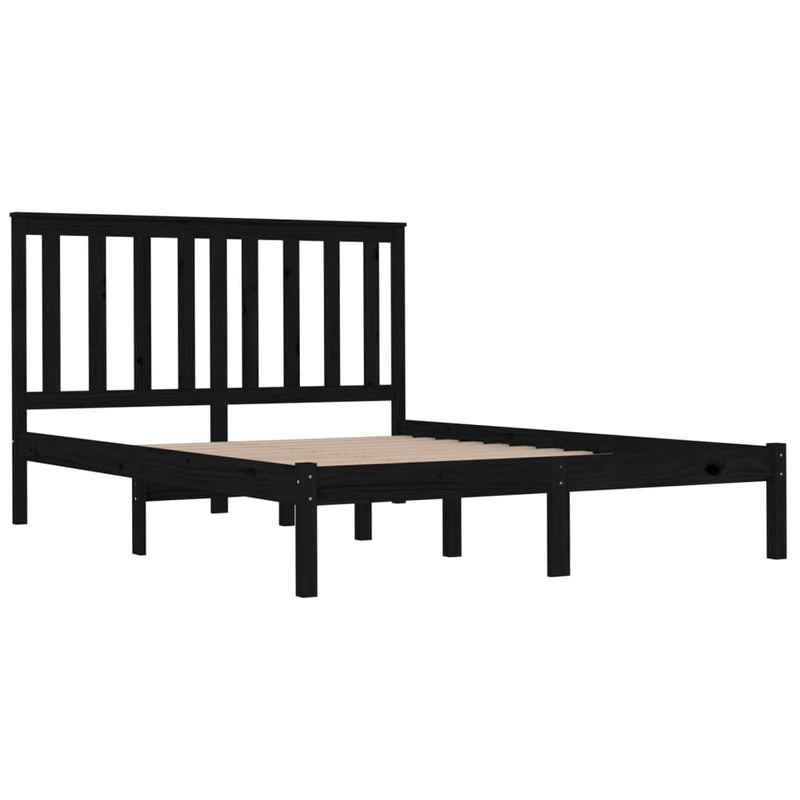 vidaXL fekete tömör fenyőfa ágykeret 140 x 190 cm