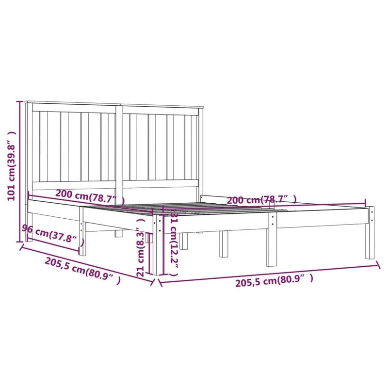 vidaXL mézbarna tömör fenyőfa ágykeret 200x200 cm