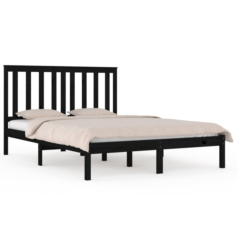 vidaXL fekete tömör fenyőfa ágykeret 200x200 cm