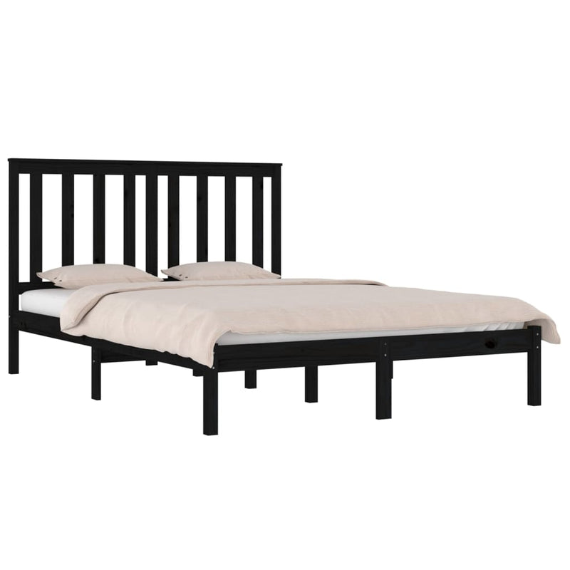 vidaXL fekete tömör fenyőfa ágykeret 200x200 cm