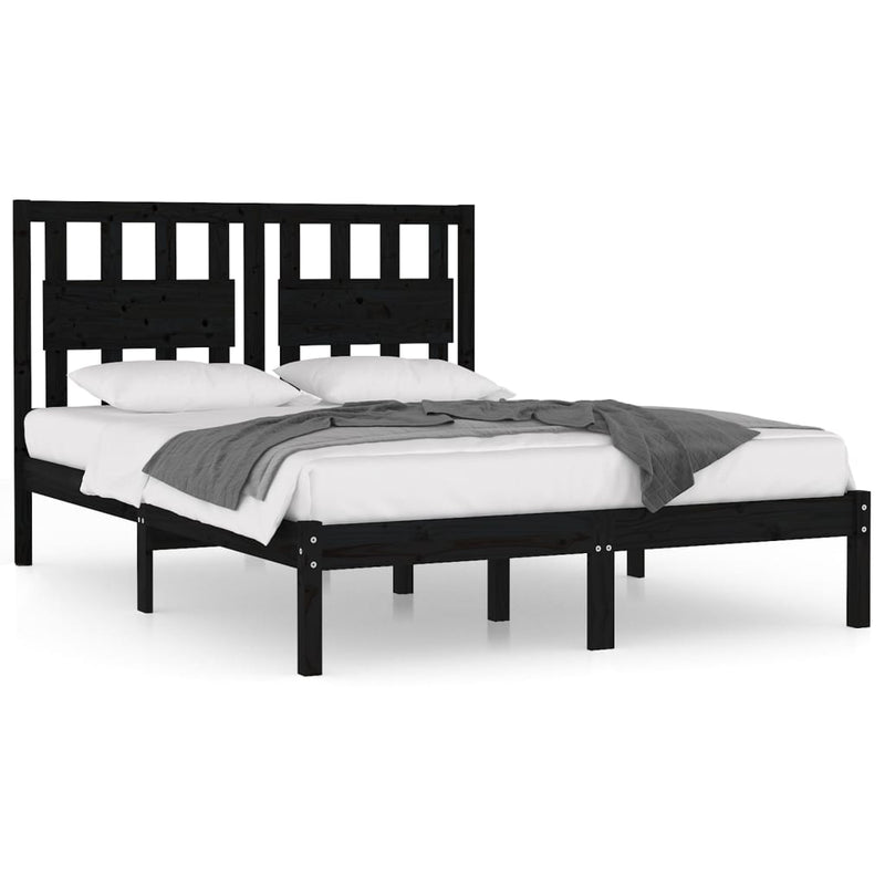 vidaXL fekete tömör fenyőfa ágykeret 140 x 190 cm