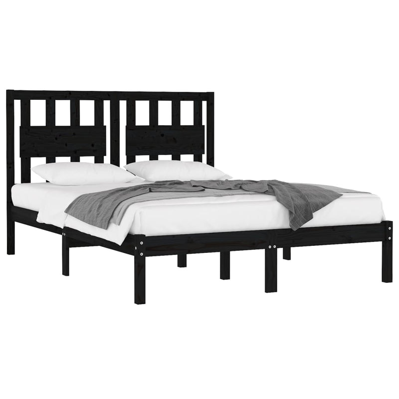 vidaXL fekete tömör fenyőfa ágykeret 140 x 190 cm