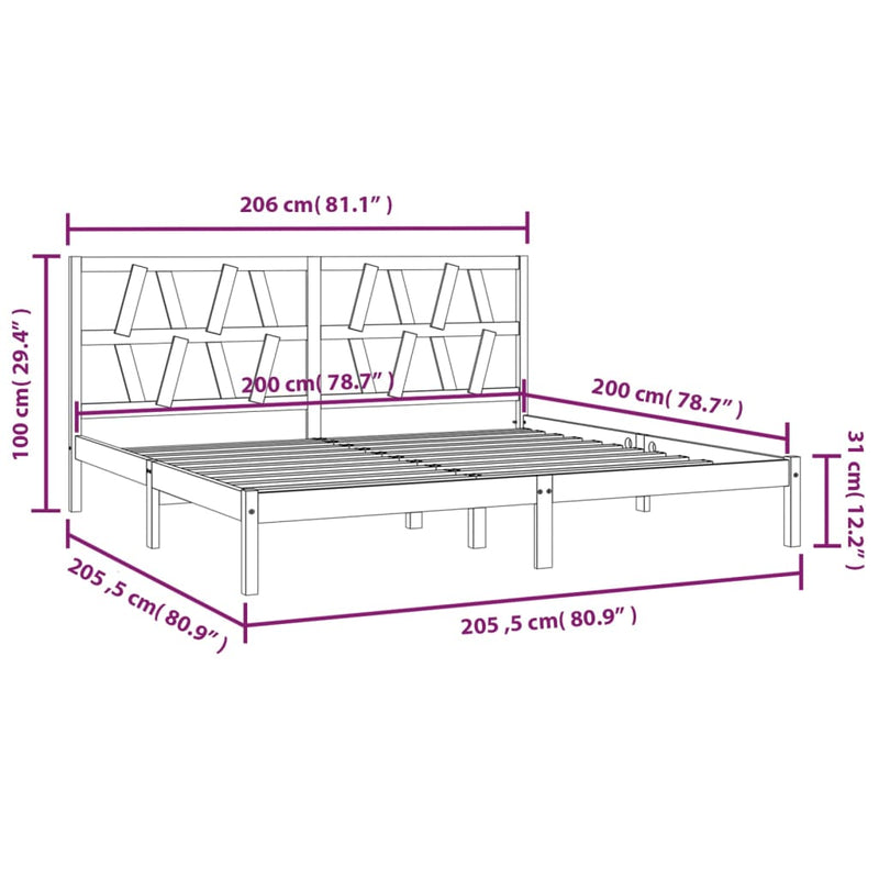vidaXL fehér tömör fenyőfa ágykeret 200x200 cm