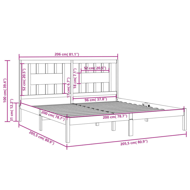 vidaXL mézbarna tömör fenyőfa ágykeret 200x200 cm