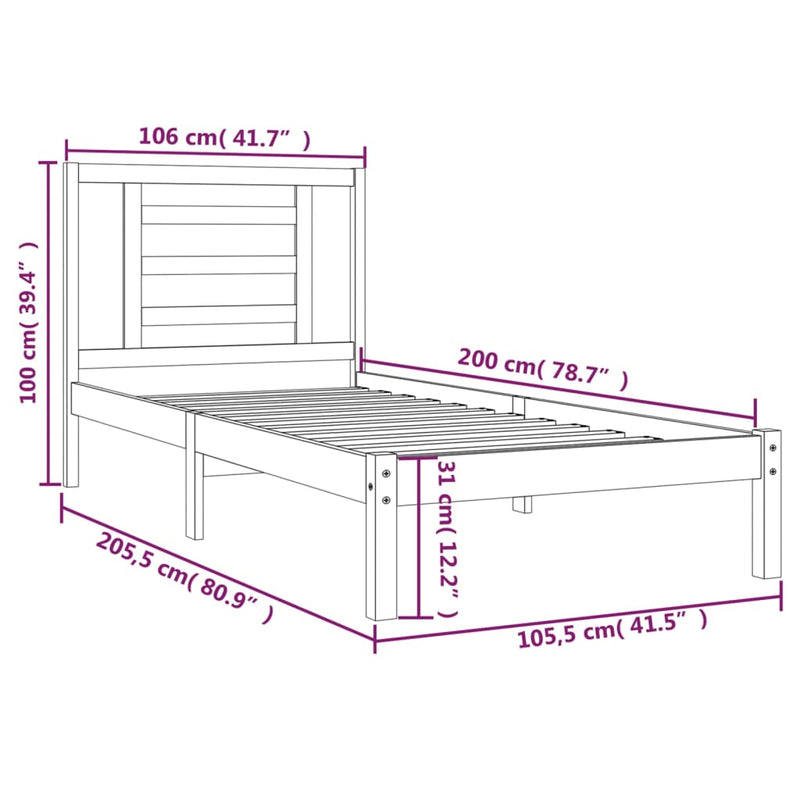 vidaXL fehér tömör fenyőfa ágy matrac nélkül 100 x 200 cm