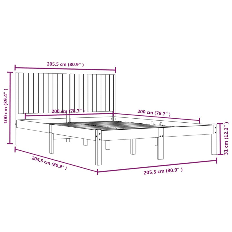 vidaXL fekete tömör fenyőfa ágykeret 200 x 200 cm