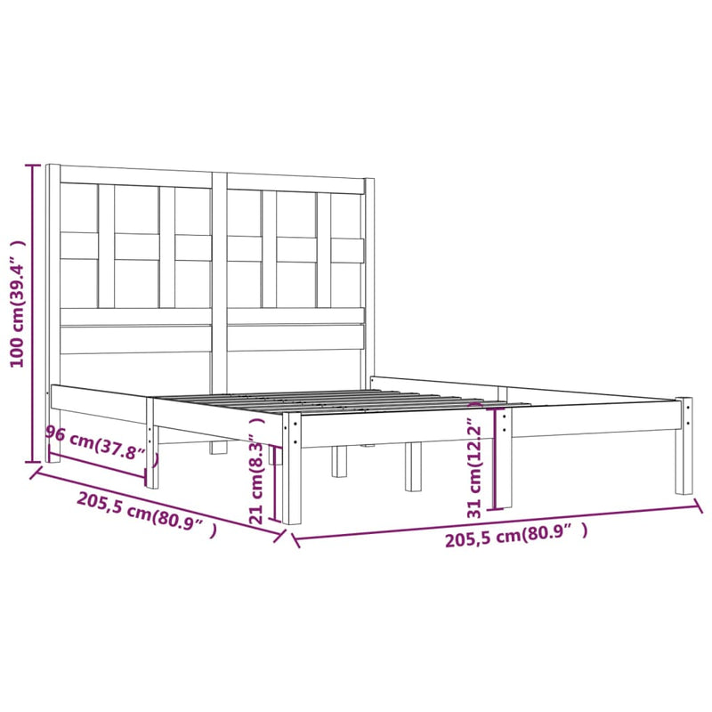 vidaXL fekete tömör fenyőfa ágykeret 200 x 200 cm