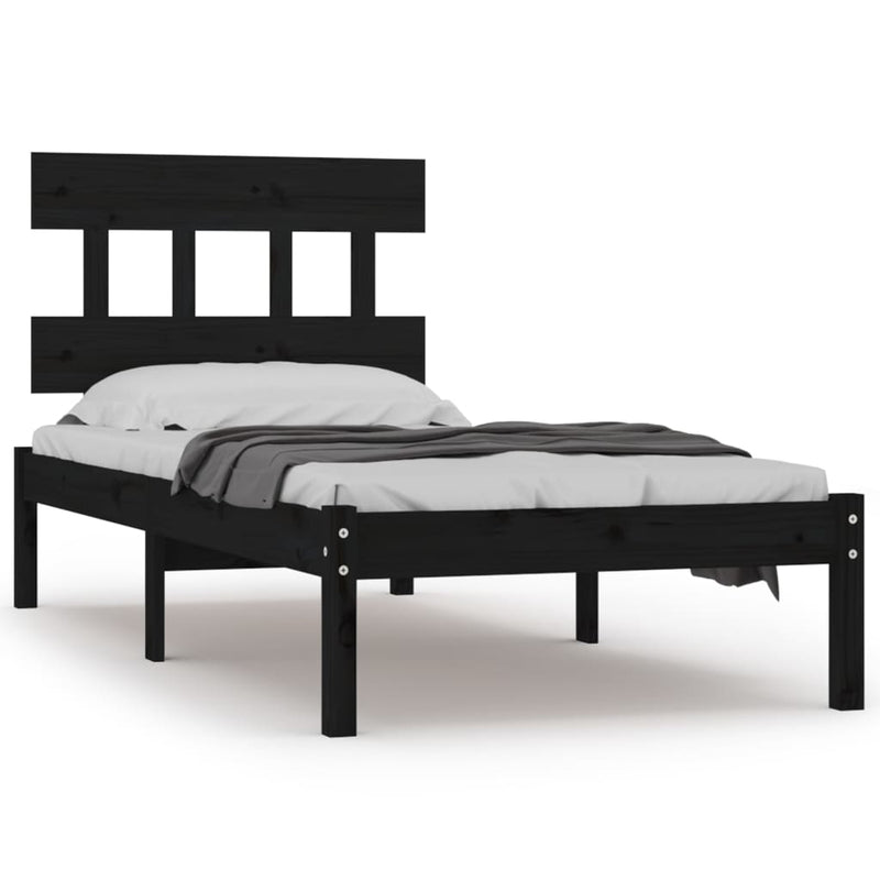 vidaXL fekete tömör fa ágykeret 100x200 cm
