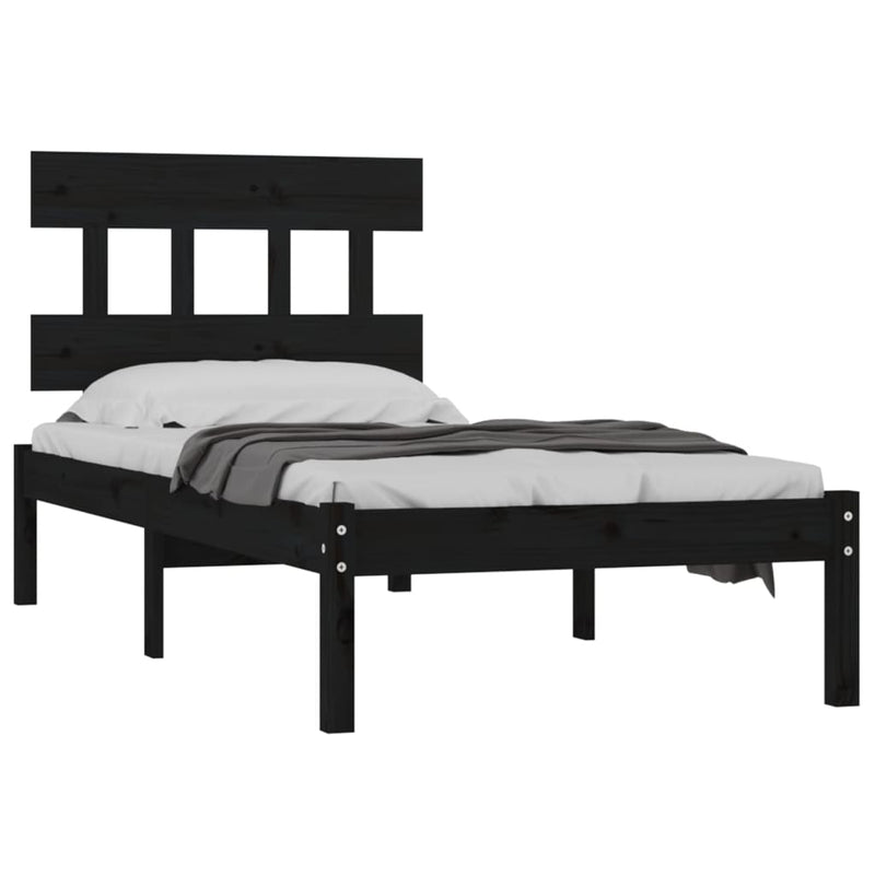 vidaXL fekete tömör fa ágykeret 100x200 cm
