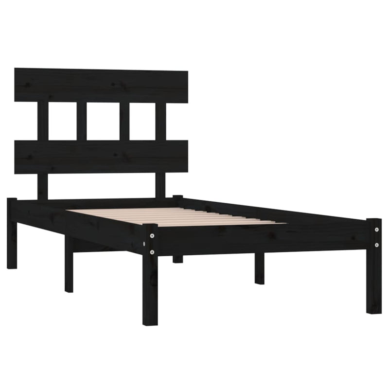 vidaXL fekete tömör fa ágykeret 100x200 cm