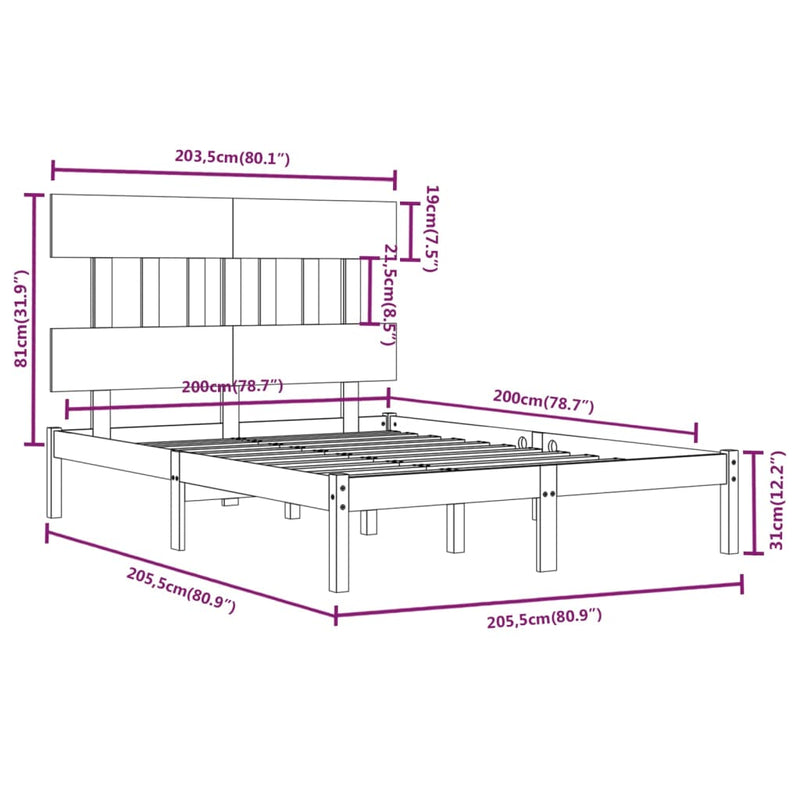 vidaXL fekete tömör fa ágykeret 200x200 cm