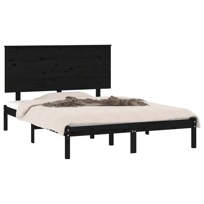vidaXL fekete tömör fenyőfa ágykeret 140 x 190 cm
