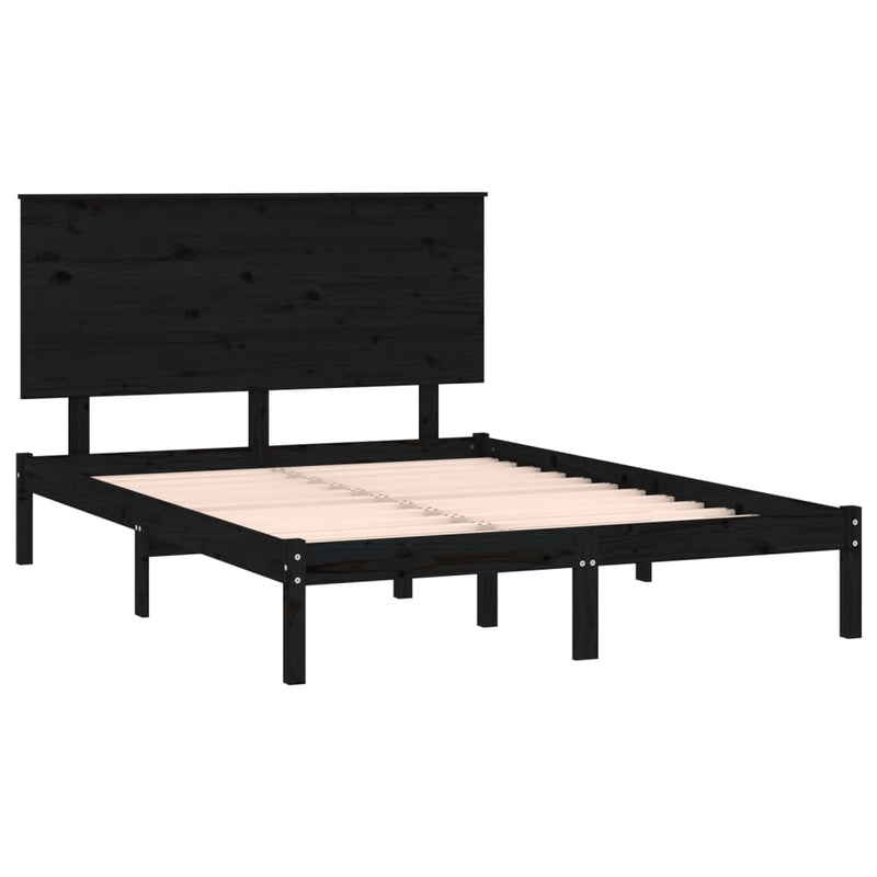 vidaXL fekete tömör fenyőfa ágykeret 140 x 190 cm
