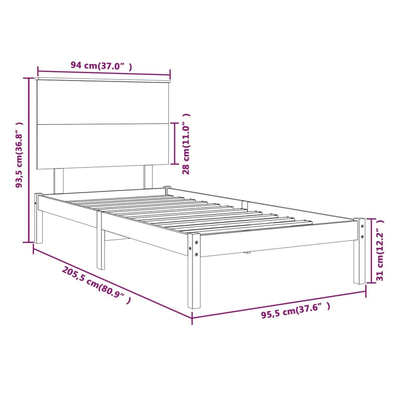 vidaXL fehér tömör fenyőfa ágy matrac nélkül 90 x 200 cm