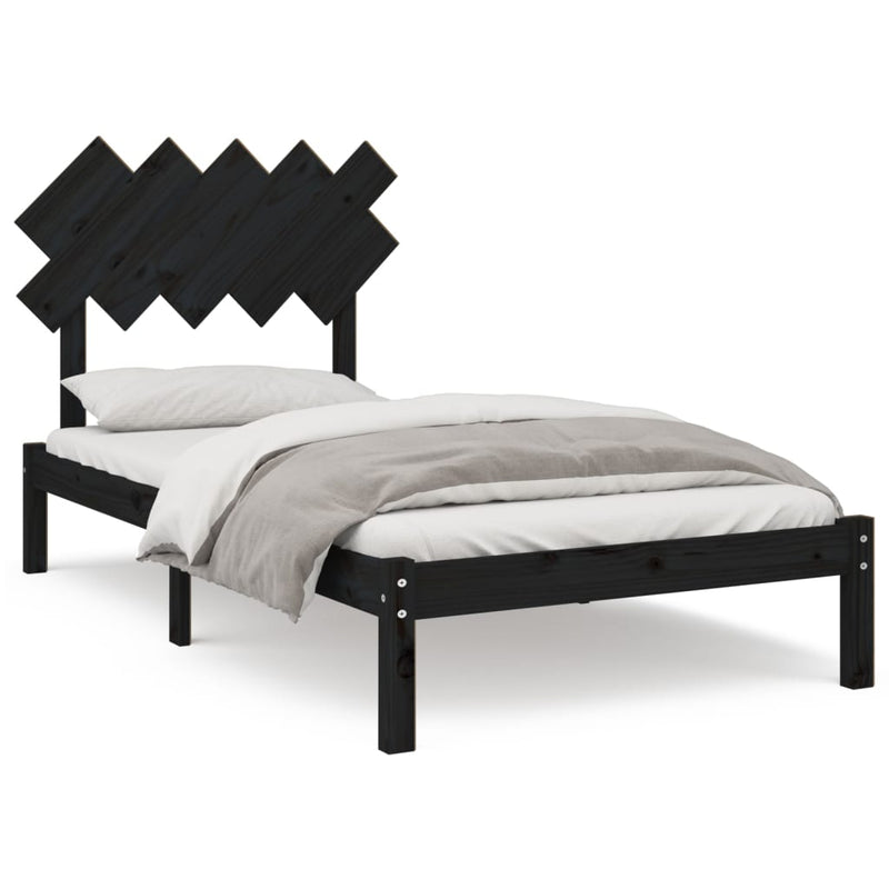 vidaXL fekete tömör fa ágykeret 100x200 cm