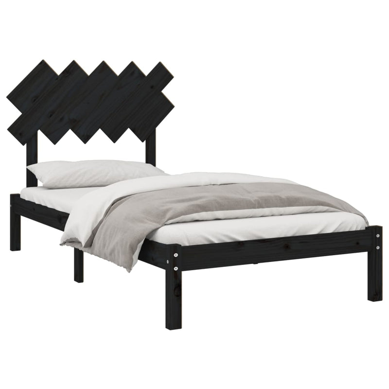 vidaXL fekete tömör fa ágykeret 100x200 cm