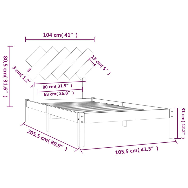 vidaXL fekete tömör fa ágykeret 100x200 cm