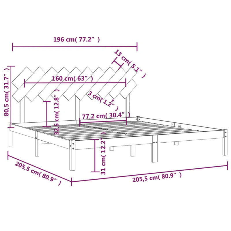 vidaXL fekete tömör fa ágykeret 200 x 200 cm
