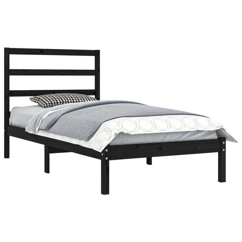 vidaXL fekete tömör fenyőfa ágykeret 100 x 200 cm