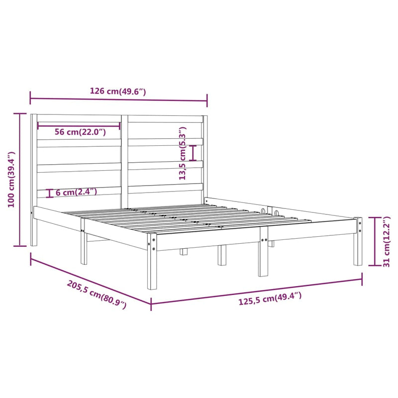 vidaXL tömör fenyőfa ágykeret ágy matrac nélkül 120 x 200 cm