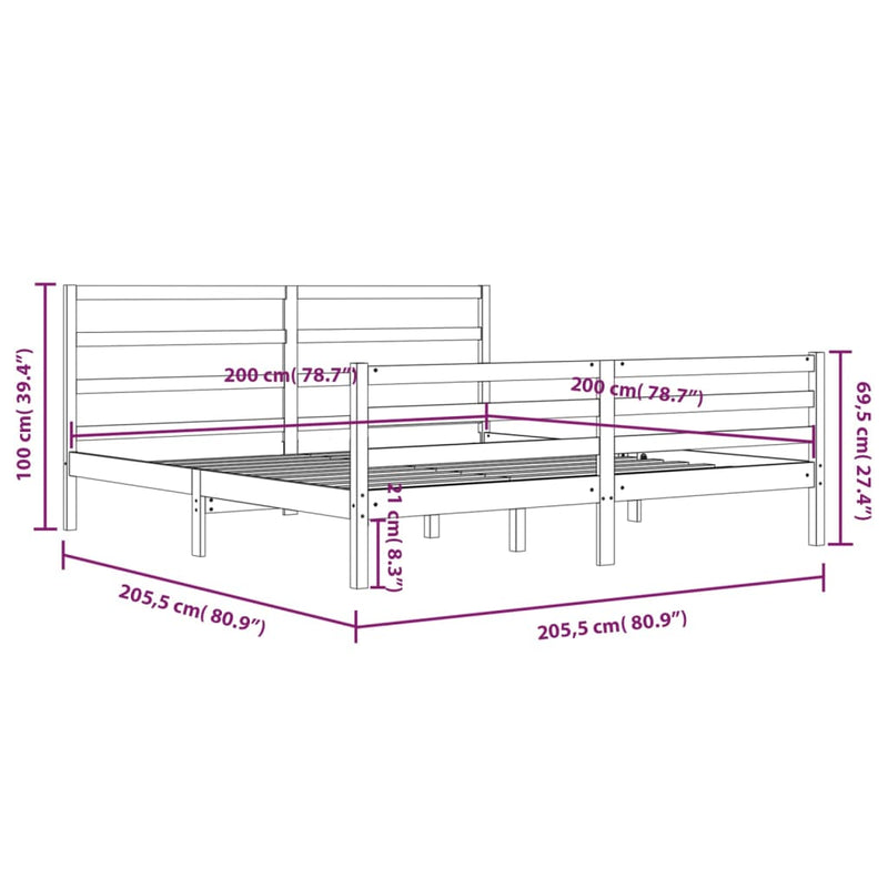 vidaXL fehér tömör fenyőfa ágykeret 200 x 200 cm