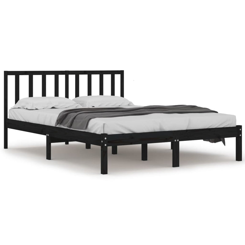 vidaXL fekete tömör fenyőfa ágykeret 140x190 cm