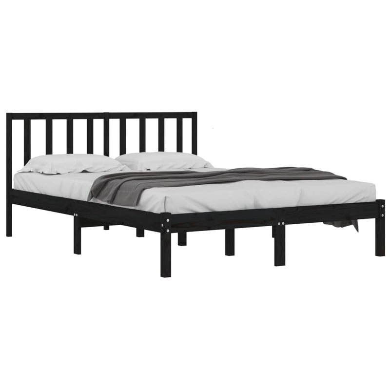 vidaXL fekete tömör fenyőfa ágykeret 140x190 cm