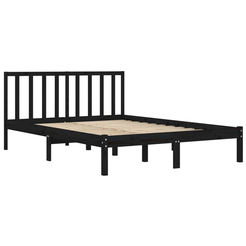 vidaXL fekete tömör fenyőfa ágykeret 140x190 cm
