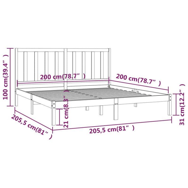 vidaXL fehér tömör fenyőfa ágykeret 200 x 200 cm