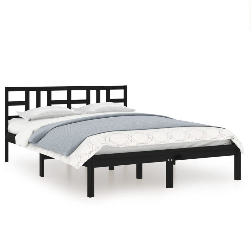 vidaXL fekete tömör fa ágykeret 140 x 190 cm
