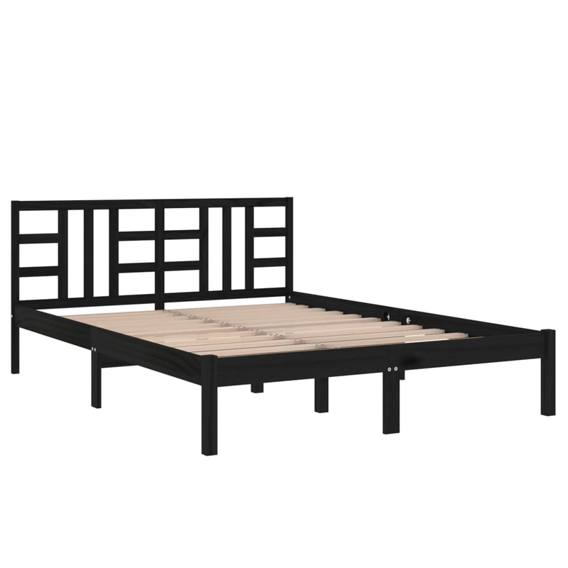 vidaXL fekete tömör fa ágykeret 140 x 190 cm