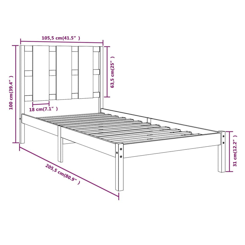 vidaXL fehér tömör fenyőfa ágy matrac nélkül 100 x 200 cm