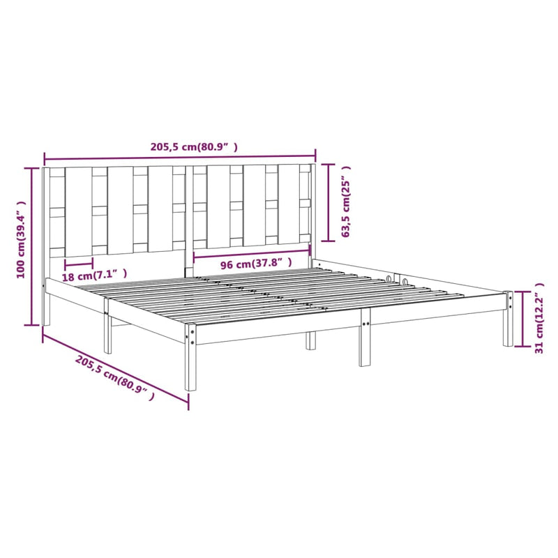 vidaXL fekete tömör fenyőfa ágykeret 200 x 200 cm