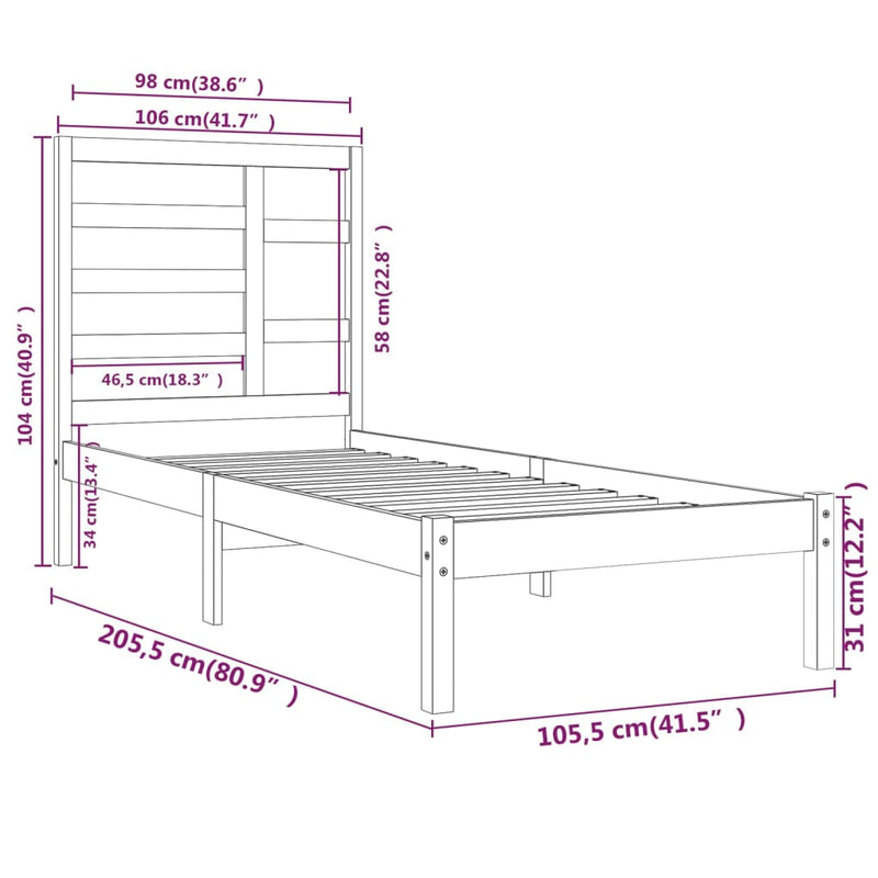 vidaXL fehér tömör fa ágykeret 100 x 200 cm