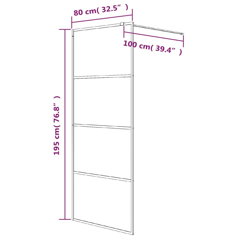 vidaXL fekete selyemmatt ESG üveg zuhanyfal 80 x 195 cm