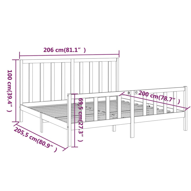 vidaXL tömör fenyőfa ágy matrac nélkül 200 x 200 cm