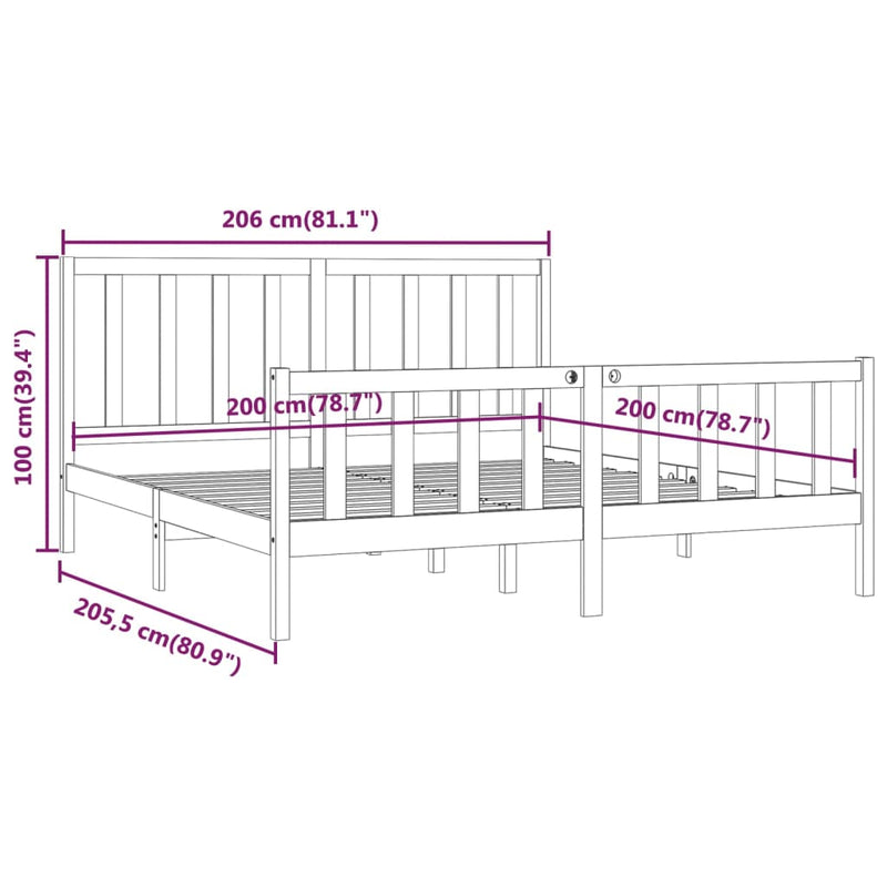 vidaXL fehér tömör fa ágykeret 200 x 200 cm