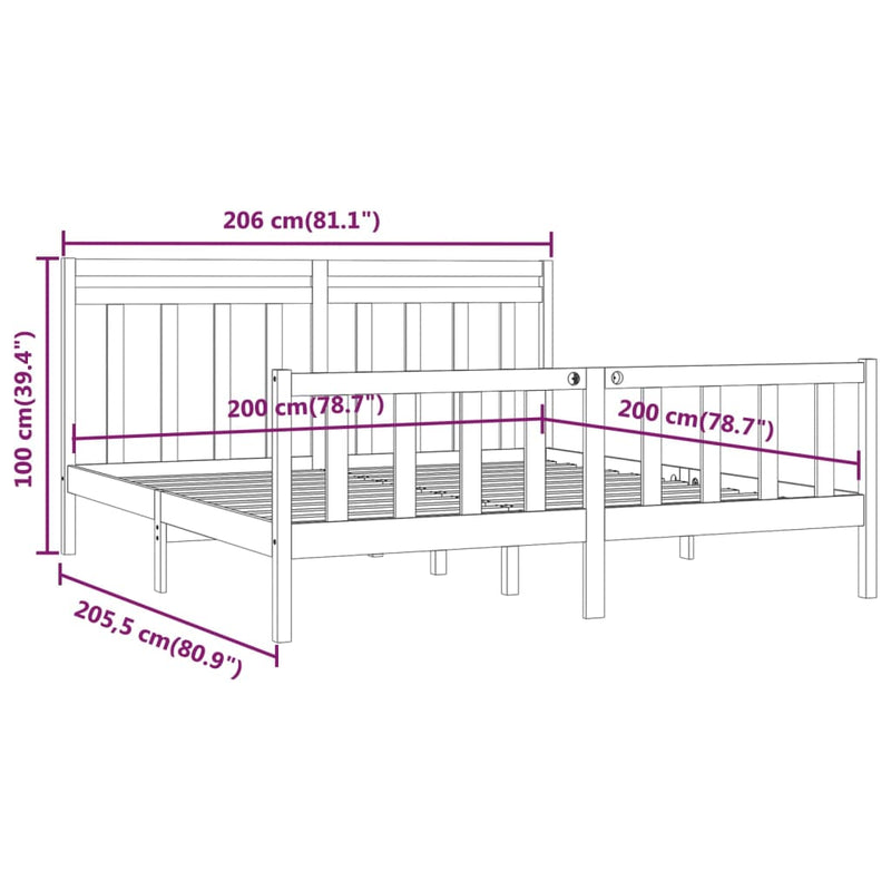 vidaXL tömör fenyőfa ágykeret 200x200 cm