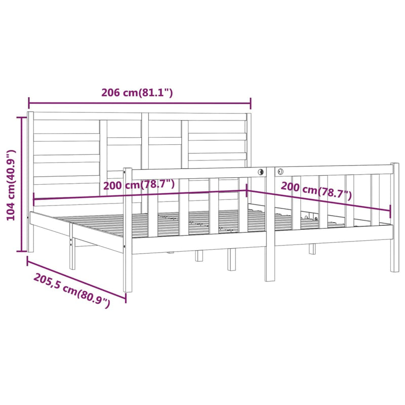 vidaXL szürke tömör fenyőfa ágykeret 200x200 cm