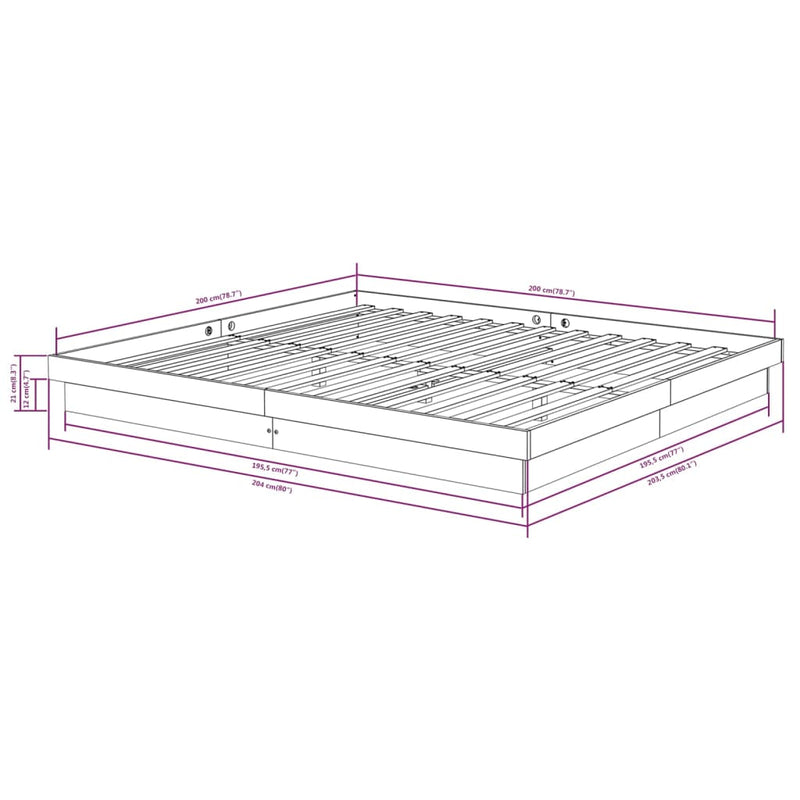 vidaXL fekete tömör fa ágykeret 200x200 cm