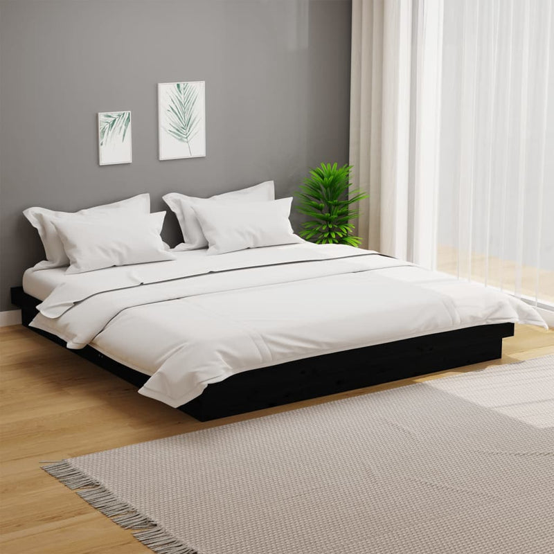vidaXL fekete tömör fa ágykeret 200x200 cm