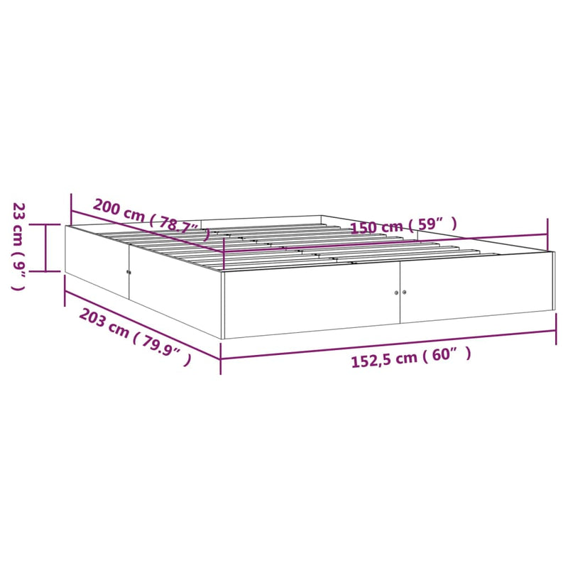 vidaXL King Size tömör fa ágykeret 150 x 200 cm