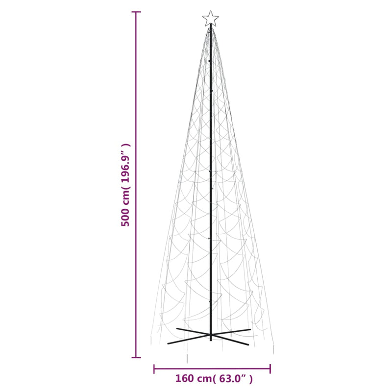 vidaXL kúp alakú karácsonyfa 1400 hideg fehér LED-del 160 x 500 cm