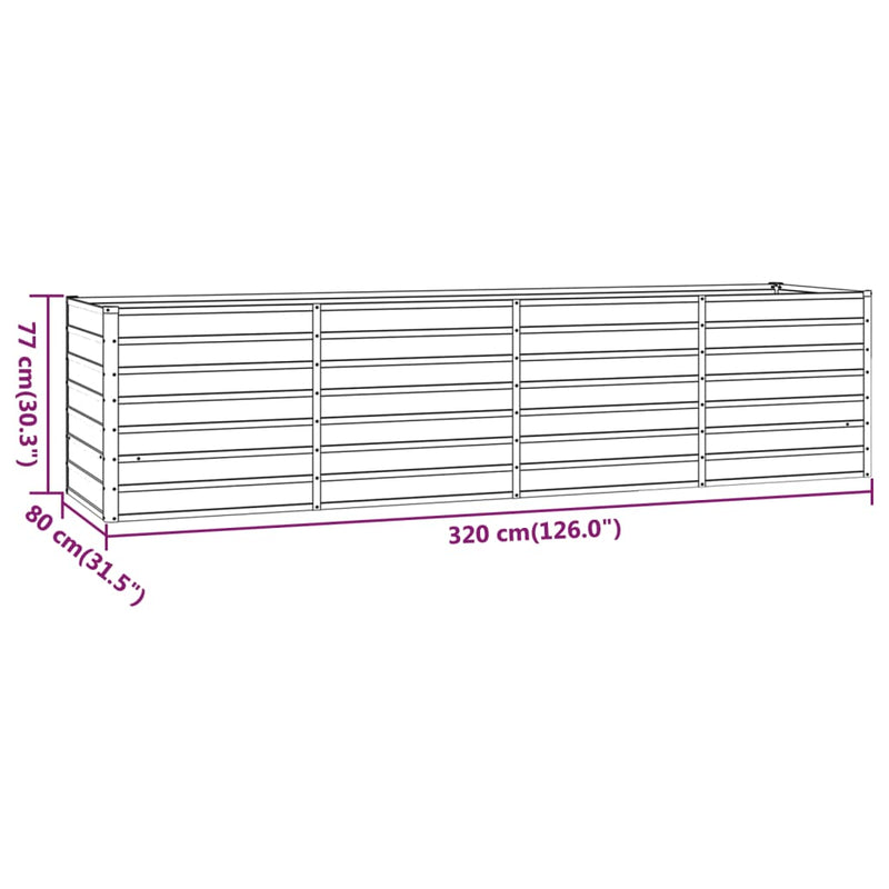 vidaXL rozsda színű corten acél kerti magaságyás 320 x 80 x 77 cm
