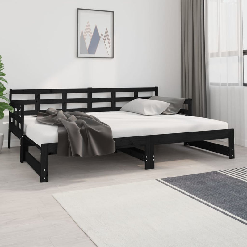 vidaXL fekete tömör fenyőfa kihúzható kanapéágy 2 x (80 x 200) cm
