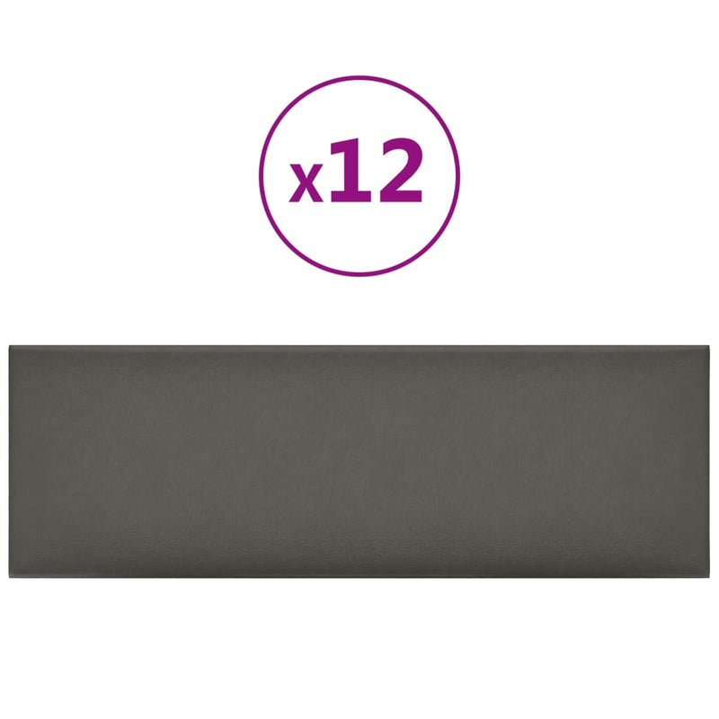vidaXL 12 db szürke műbőr fali panel 90 x 30 cm 3,24 m²