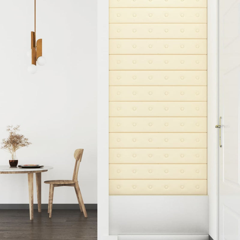 vidaXL 12 db krémszínű műbőr fali panel 90 x 15 cm 1,62 m²