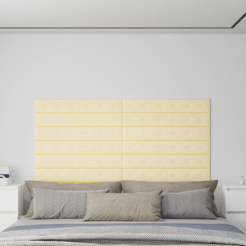 vidaXL 12 db krémszínű műbőr fali panel 90 x 15 cm 1,62 m²