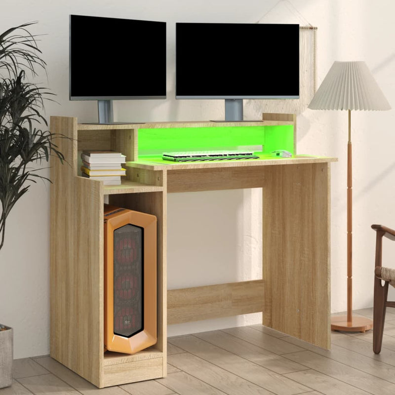 vidaXL sonoma tölgy színű szerelt fa íróasztal LED-ekkel 97x45x90 cm