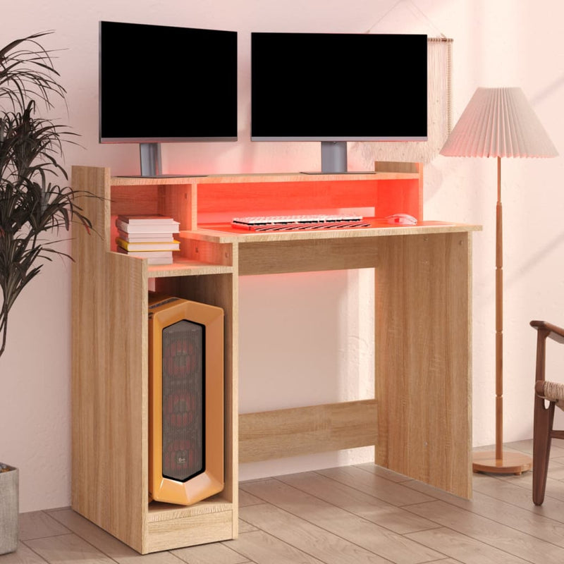vidaXL sonoma tölgy színű szerelt fa íróasztal LED-ekkel 97x45x90 cm